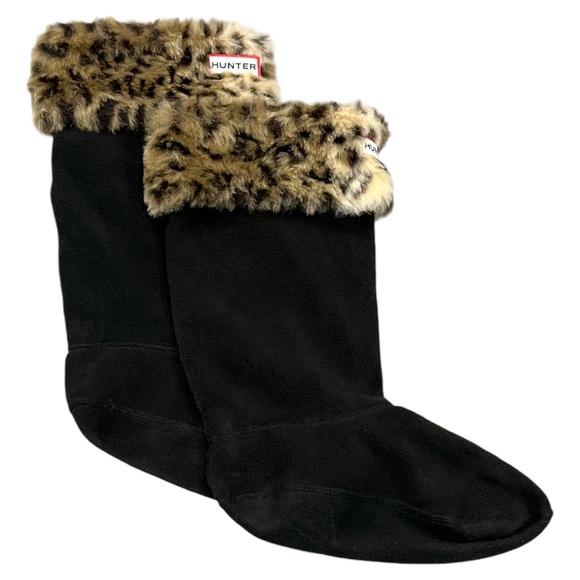 Big Kids’ Hunter boot socks for Kids’ classic rain boot, leopard faux fur 4-6 - Picture 1 of 6
